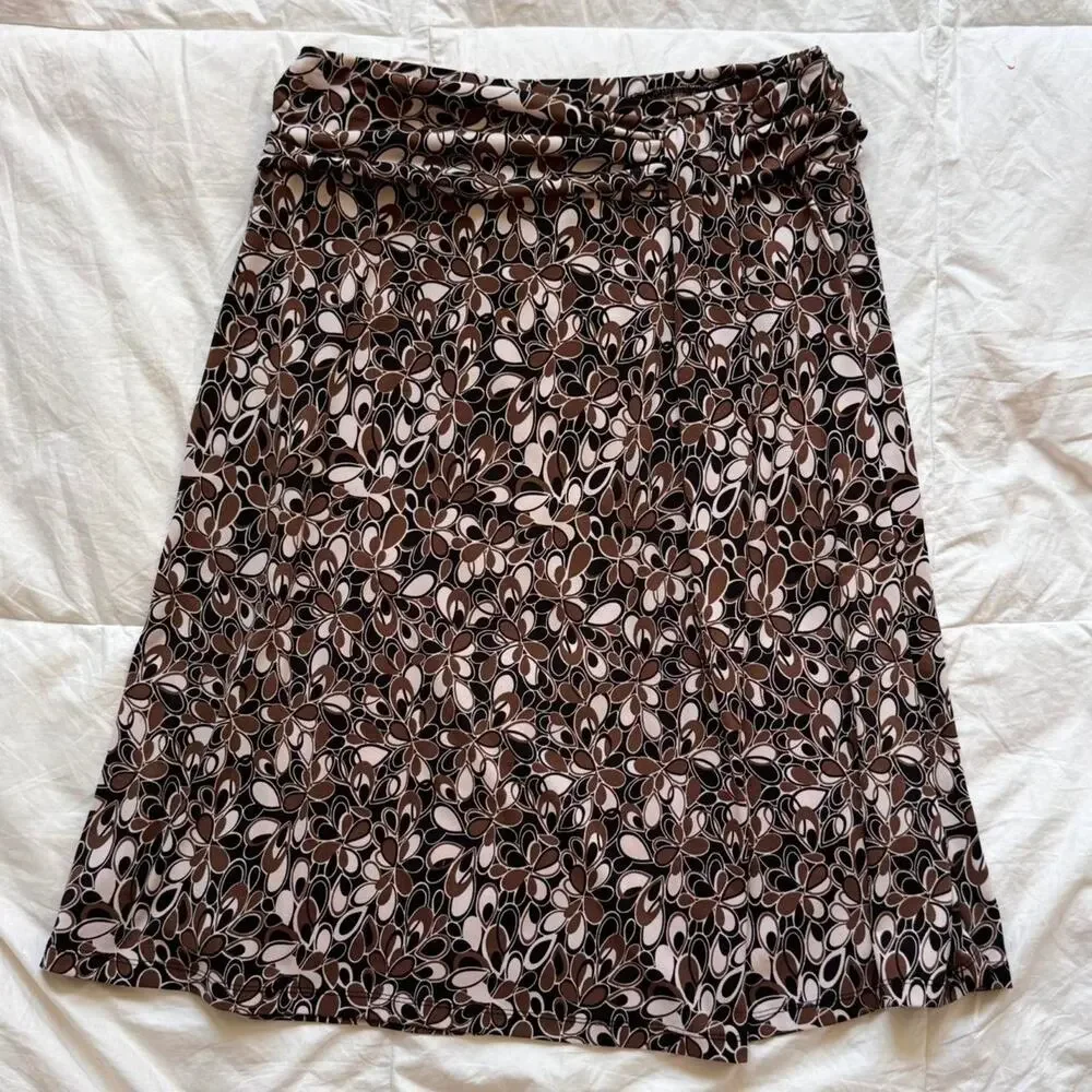 Vintage y2k floral abstract midi skirt brown black size medium mod whimsigoth‎